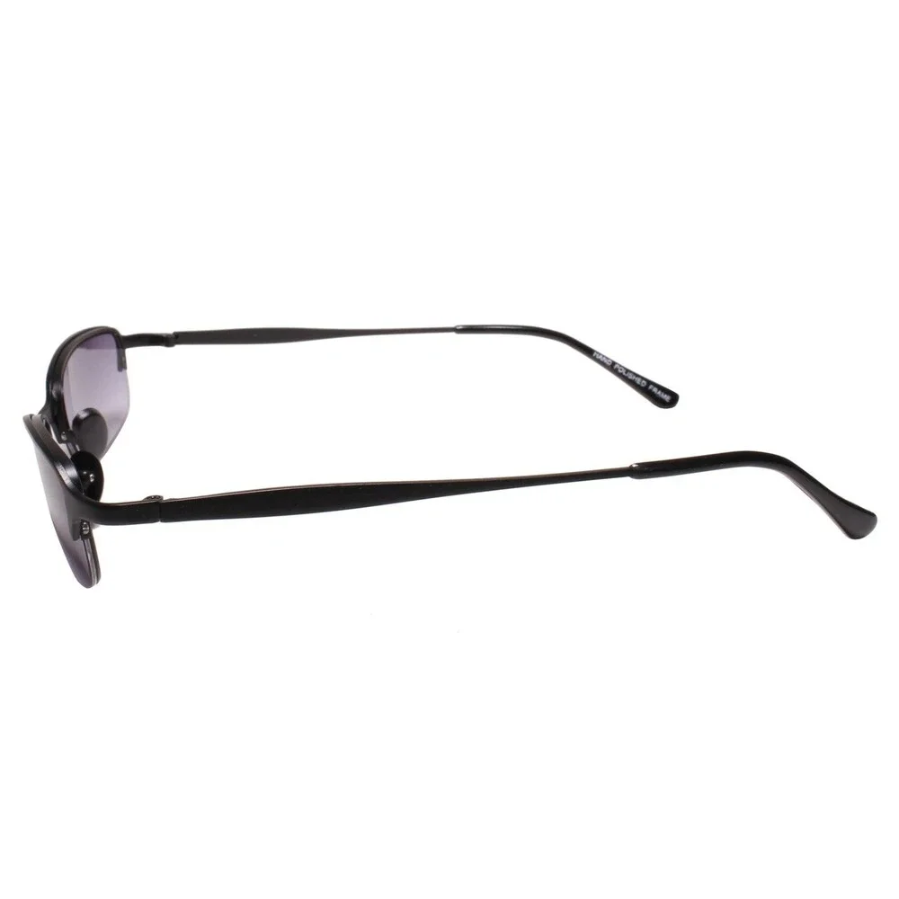Mens Retro Vintage Narrow Rectangular Semi Rimless Metal Black Sunglasses